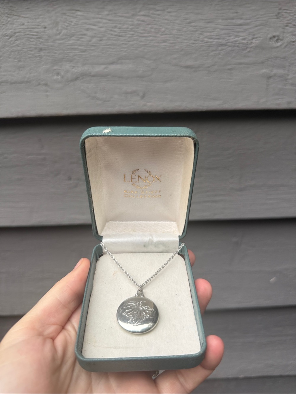 Lenox Silver Floral Engraved Round Locket Necklace